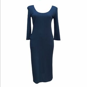 DKNY Womens Black Sheath Dress Small Minimalist Midi Length Long Sleeves